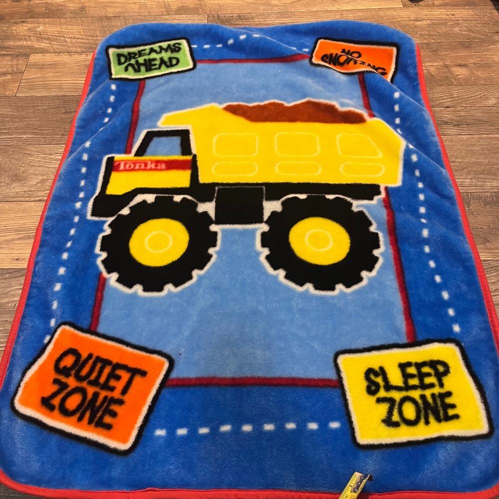 Tonka Dump‎ Truck Fleece Throw Blanket Blue Yellow Sleep Zone Kids Toddler 31x43